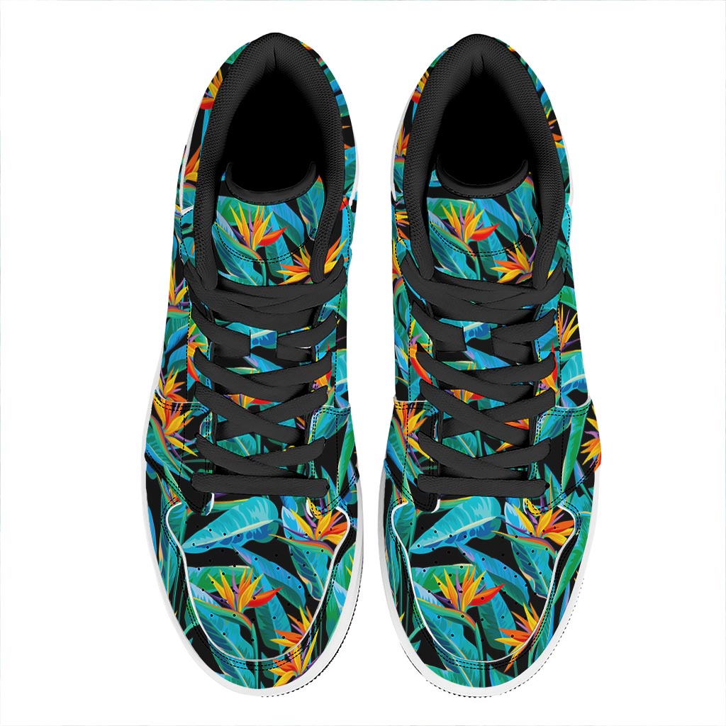 Teal Tropical Pattern Print High Top Leather Sneakers