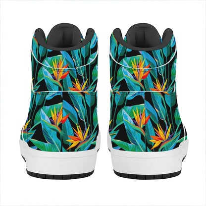 Teal Tropical Pattern Print High Top Leather Sneakers