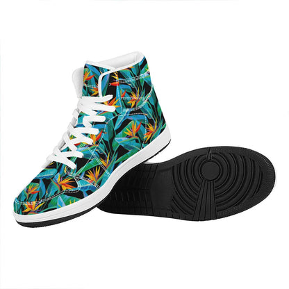 Teal Tropical Pattern Print High Top Leather Sneakers
