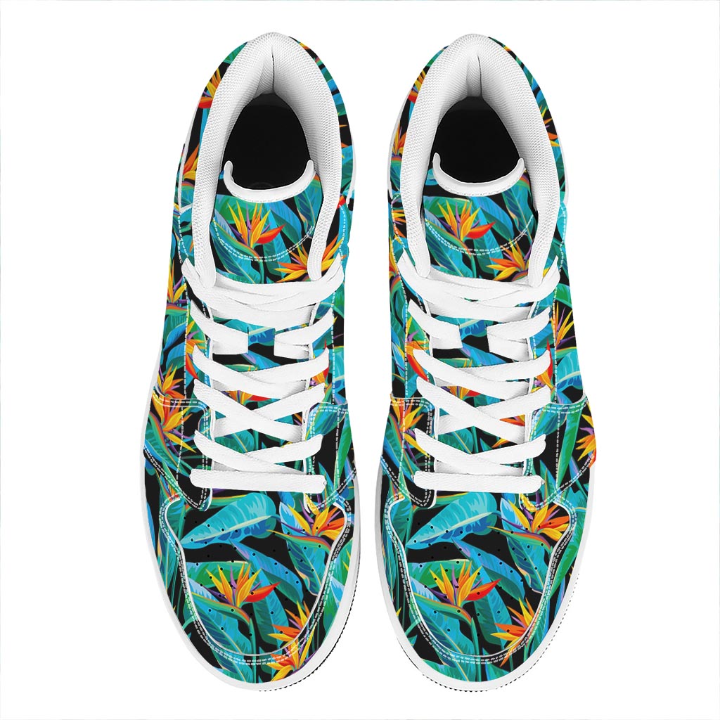 Teal Tropical Pattern Print High Top Leather Sneakers