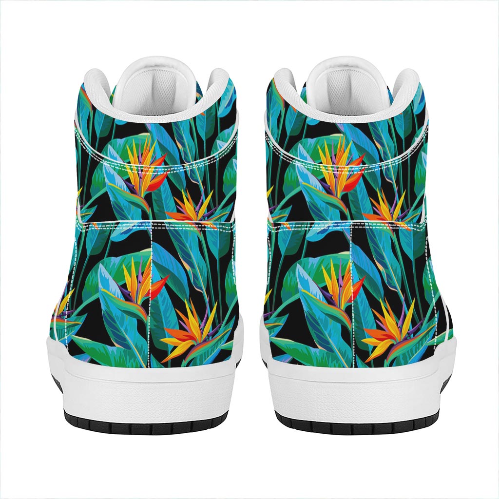Teal Tropical Pattern Print High Top Leather Sneakers
