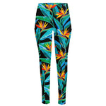 Teal Tropical Pattern Print High-Waisted Pocket Leggings