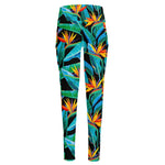 Teal Tropical Pattern Print High-Waisted Pocket Leggings
