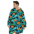 Teal Tropical Pattern Print Hoodie Blanket