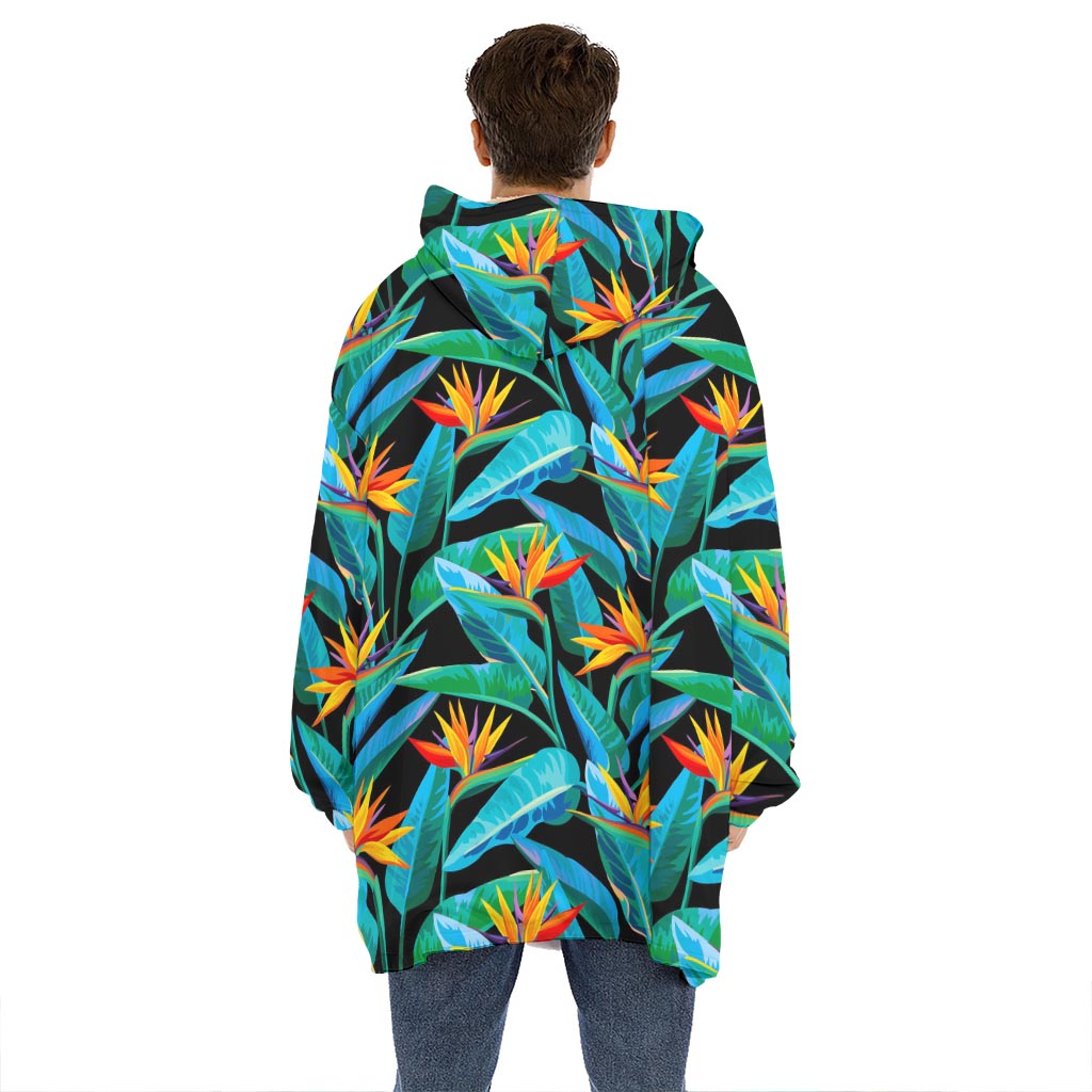 Teal Tropical Pattern Print Hoodie Blanket