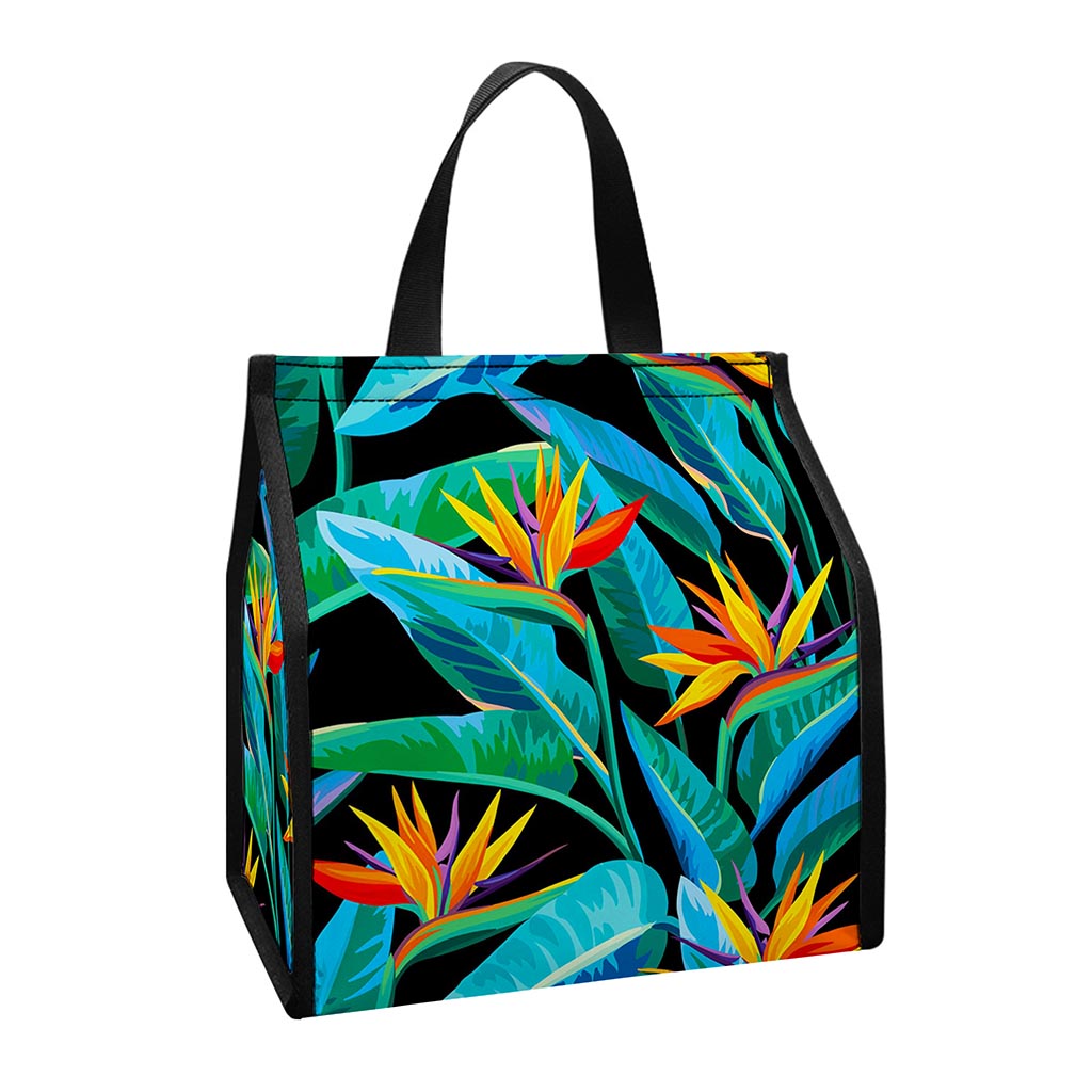 Teal Tropical Pattern Print Insulated Lunch Tote