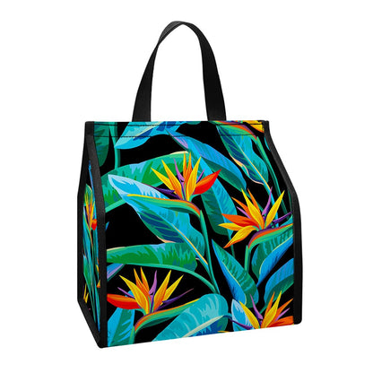 Teal Tropical Pattern Print Insulated Lunch Tote