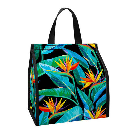 Teal Tropical Pattern Print Insulated Lunch Tote