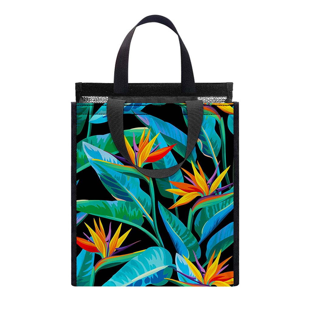 Teal Tropical Pattern Print Insulated Lunch Tote