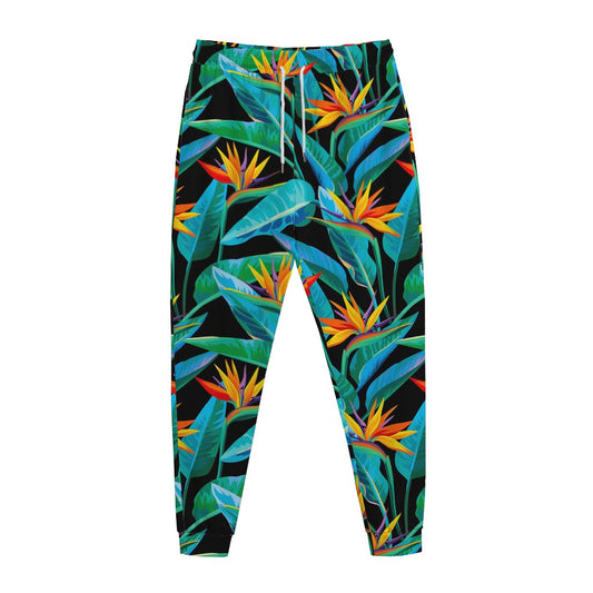 Teal Tropical Pattern Print Jogger Pants