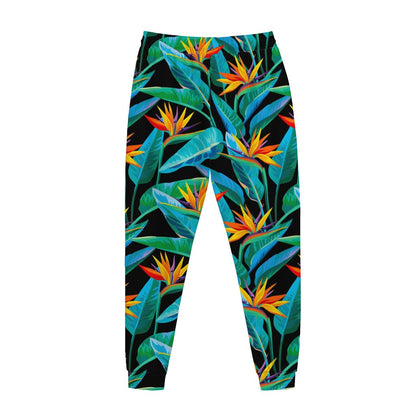 Teal Tropical Pattern Print Jogger Pants