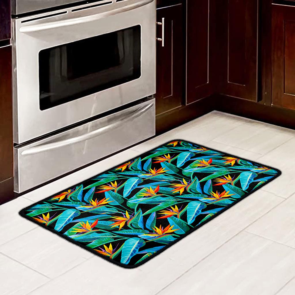 Teal Tropical Pattern Print Kitchen Mat