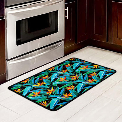 Teal Tropical Pattern Print Kitchen Mat
