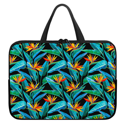Teal Tropical Pattern Print Laptop Sleeve With Handle