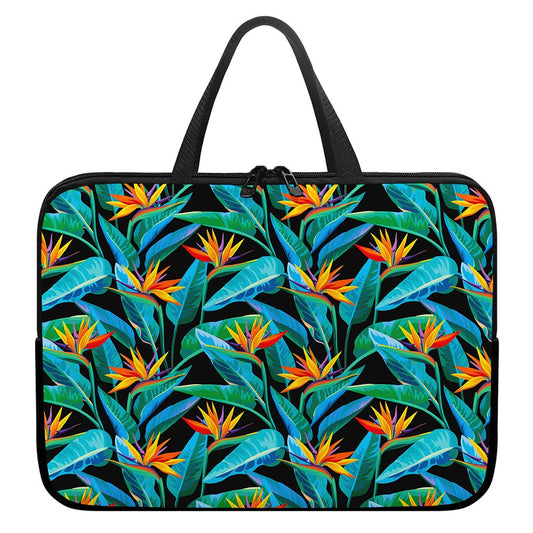 Teal Tropical Pattern Print Laptop Sleeve With Handle