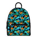 Teal Tropical Pattern Print Leather Backpack