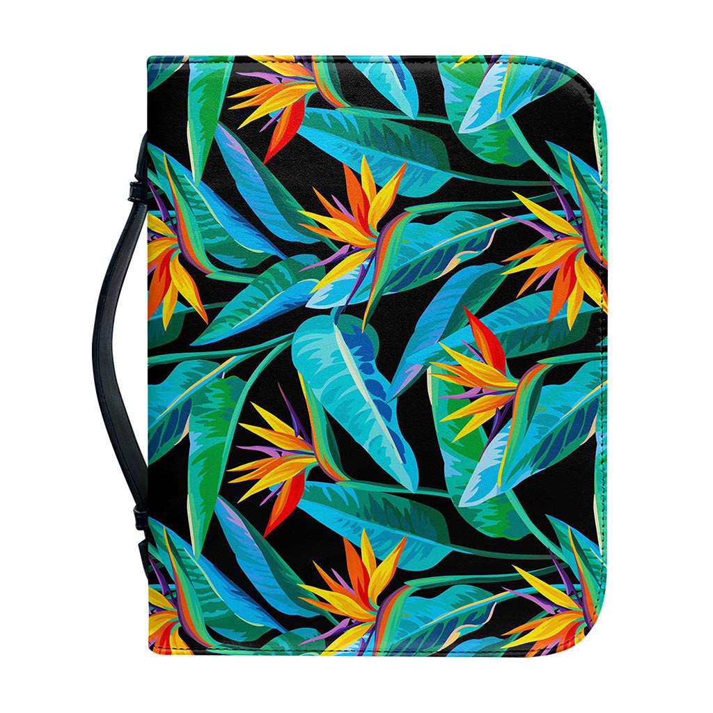 Teal Tropical Pattern Print Leather Bible Cover