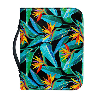 Teal Tropical Pattern Print Leather Bible Cover