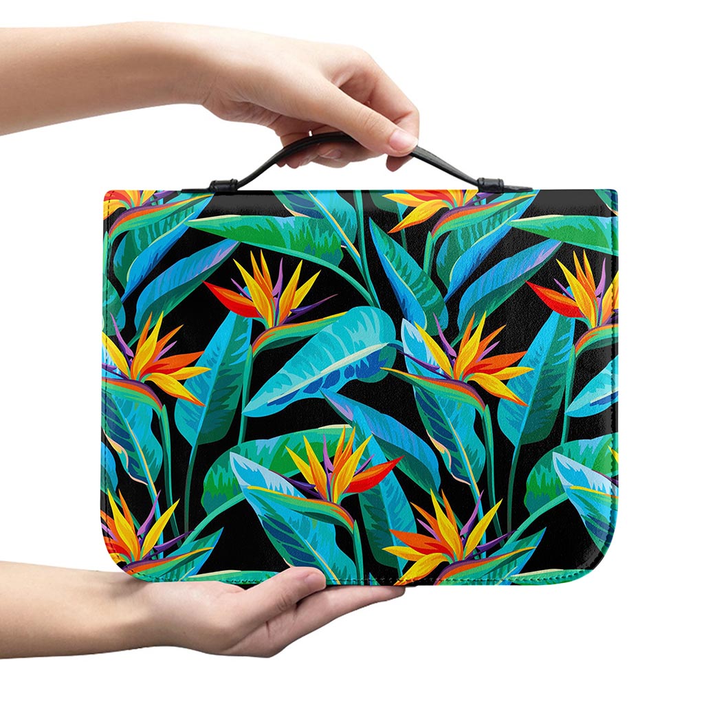 Teal Tropical Pattern Print Leather Bible Cover