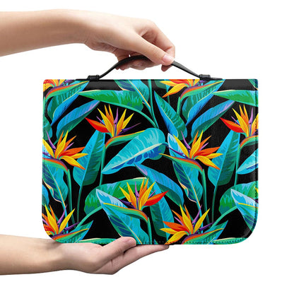 Teal Tropical Pattern Print Leather Bible Cover