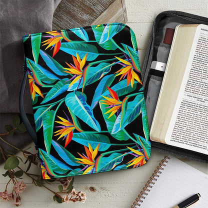 Teal Tropical Pattern Print Leather Bible Cover