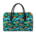 Teal Tropical Pattern Print Leather Duffel Bag