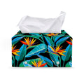 Teal Tropical Pattern Print Leather Tissue Box Cover