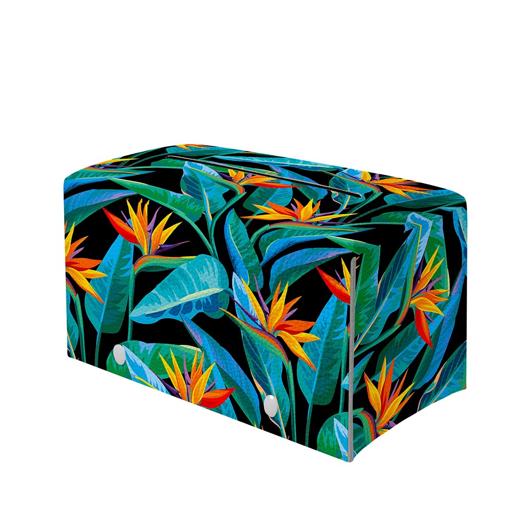 Teal Tropical Pattern Print Leather Tissue Box Cover