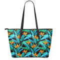 Teal Tropical Pattern Print Leather Tote Bag With Zipper