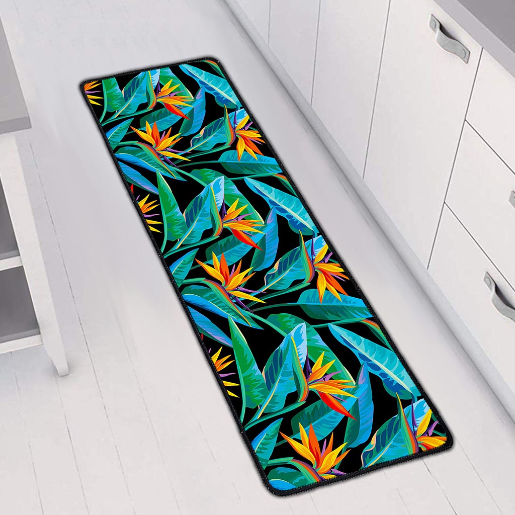 Teal Tropical Pattern Print Long Kitchen Mat