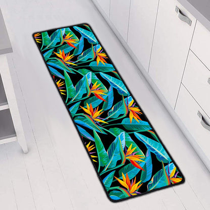 Teal Tropical Pattern Print Long Kitchen Mat