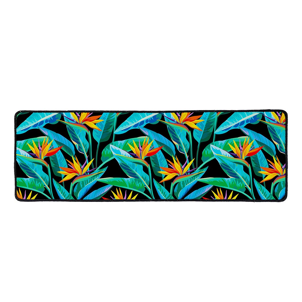 Teal Tropical Pattern Print Long Kitchen Mat