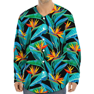 Teal Tropical Pattern Print Long Sleeve Baseball Jersey