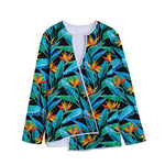 Teal Tropical Pattern Print Long Sleeve Short Coat
