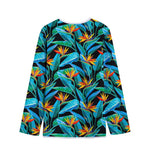 Teal Tropical Pattern Print Long Sleeve Short Coat