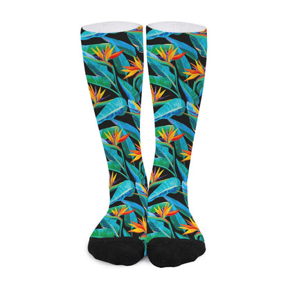 Teal Tropical Pattern Print Long Socks