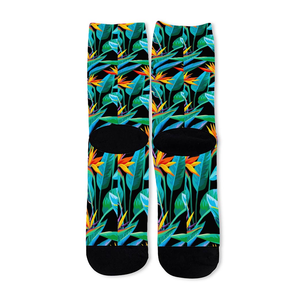 Teal Tropical Pattern Print Long Socks