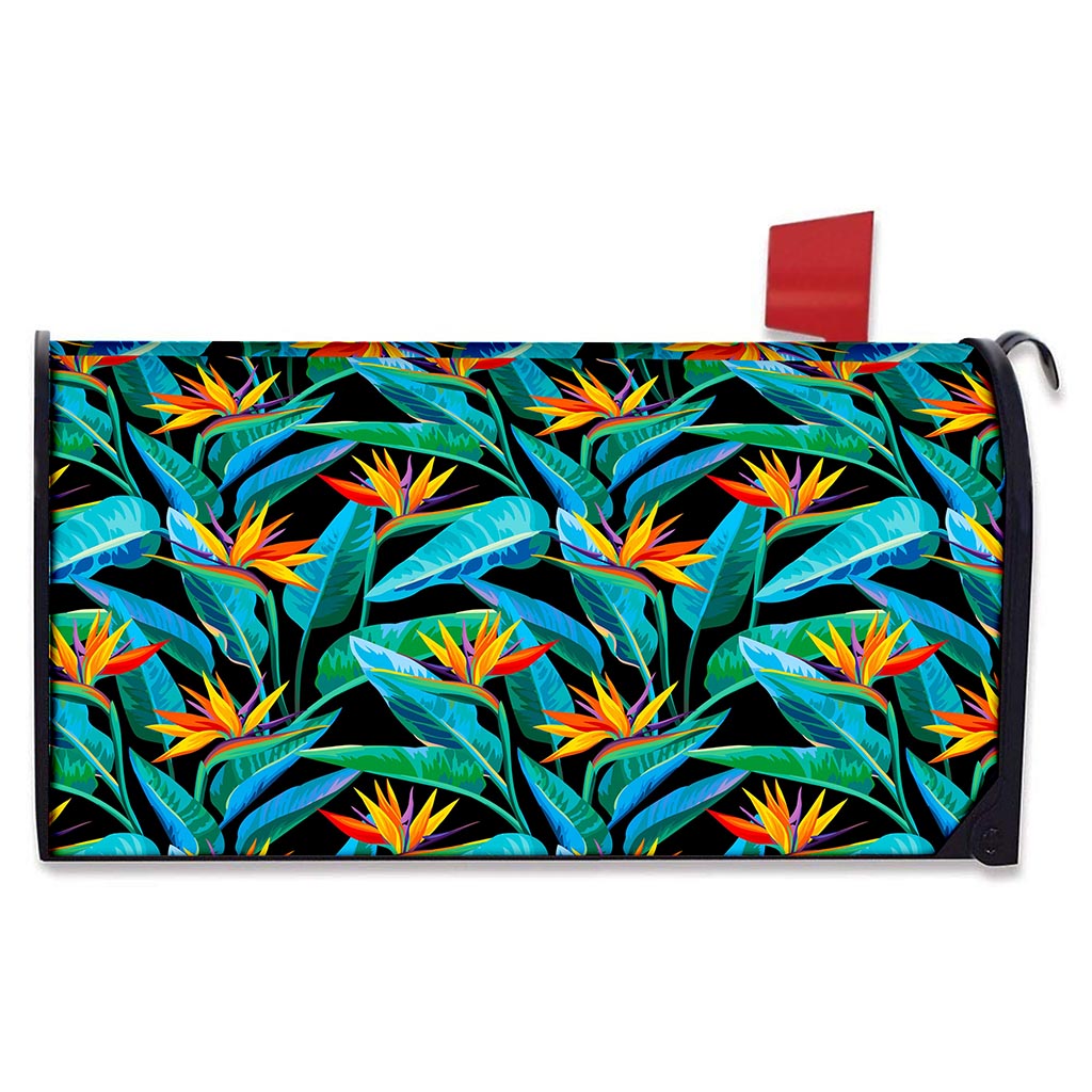 Teal Tropical Pattern Print Mailbox Cover