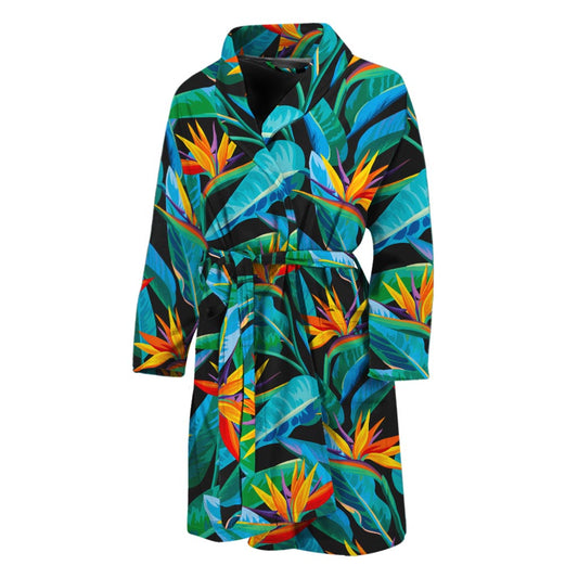 Teal Tropical Pattern Print Men's Bathrobe