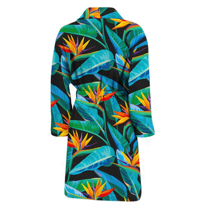 Teal Tropical Pattern Print Men's Bathrobe