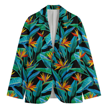 Teal Tropical Pattern Print Men's Blazer