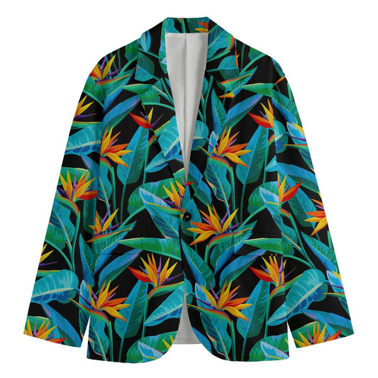 Teal Tropical Pattern Print Men's Blazer
