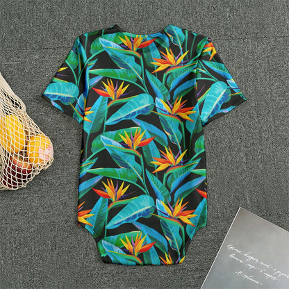 Teal Tropical Pattern Print Men's Bodysuit