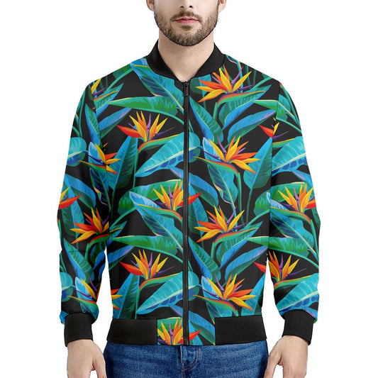 Teal Tropical Pattern Print Men's Bomber Jacket