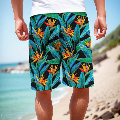 Teal Tropical Pattern Print Men's Cargo Shorts