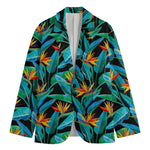 Teal Tropical Pattern Print Men's Cotton Blazer