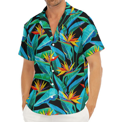 Teal Tropical Pattern Print Men's Deep V-Neck Shirt