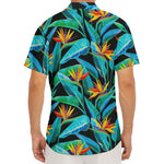 Teal Tropical Pattern Print Men's Deep V-Neck Shirt