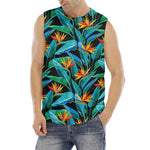 Teal Tropical Pattern Print Men's Fitness Tank Top