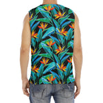 Teal Tropical Pattern Print Men's Fitness Tank Top